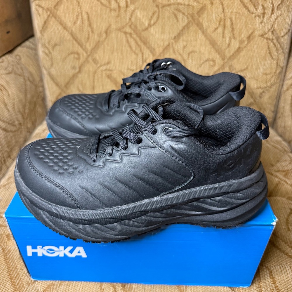 HOKA Bondi SR Black 1129351 BBLC Women's 7D Wide Slip Resistant Walking Shoes